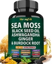 Sea Moss Black Seed Oil Ashwagandha Ginger, Organic Sea Moss Capsules with Burdock Root, Irish Seamoss Pills with Bladderwrack, Turmeric, Shilajit, Multimineral Supplement, USA (120 Capsules)