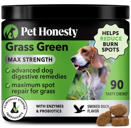 Grass Green Max Styrka Chews för hundar - Premium Dog Urine Lawn Spot Saver Supplement - Stöder Hälsosam Digestion, Gut & Urinary Health med Probiotika, DL-Methionine & Yucca (90ct Duck Flavor)