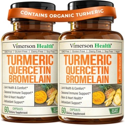 Quercetin med Bromelain Turmeric Curcumin Supplement - Allergy Relief, Joint & Immune Support - Organic Turmeric Supplement med Black Pepper (Bioperine) - Quercetin 500mg Capsules 2 Pack