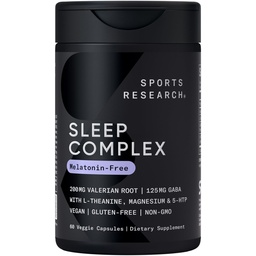 Sports Research® Sleep Complex- Melatonin-Free Vegan Capsules - med Valerian Root, GABA, L-Theanine, Magnesium & 5-HTP - 30 portioner