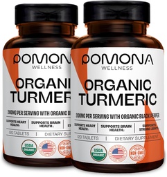 Pomona Wellness Organic Turmeric Supplement 2100 mg, USDA Organic, Non-GMO, Vegan, Turmeric Curcumin med Black Pepper för Absorption, för gemensamt stöd och immunitet, 240 tabletter (2 Pack)