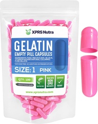 XPRS Nutra Size 1 Empty Capsules - 100 Count Empty Gelatin Capsules - Piller för DIY Capsule Fyllning - Pure Bovine Pill Gel Caps for Do-It-Yourself Supplements (Pink)