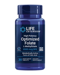 Life Extension High Potency Optimized Folate - L-metyllfolat - Folic Acid, 8500 mcg DFE - Hjärt & Brain Support, Hälsosamma Homocysteinnivåer - Glutenfri, icke-GMO, Vegetarian - 30 tabletter