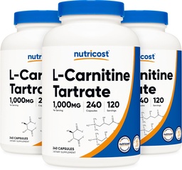 Nutricost L-Carnitine Tartrate 500mg, 240 kapslar - 1000mg per portion (3 flaskor)