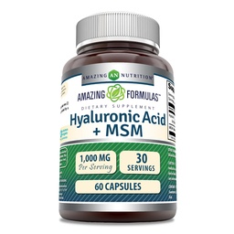 Fantastiska formler Hyaluronic Acid & MSM Supplement | 1000 Mg Per Serving | Capsules | Icke-GMO | Gluten Free | Made in USA (1 Pack, 60 Count)