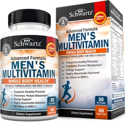 Mäns multivitamin med vitamin C A B D3 E Zink för immunstöd - När dagligt tillskott för energi och hjärta - antioxidanter och matsmältningsenzymer för absorption - Mental Clarity & Focus Support -60 Ct