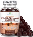 Sugar-Free Ceylon Cinnamon Gummies (2 000 mg / servering) Ceylon Cinnamon Supplement för hjärnhälsa, Vegan, Gluten-Free, Byt Ceylon Cinnamon Capsules, Pills, Powder, Extract (60 Chews)