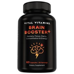 Vital Vitamins Nootropic Brain Supplement Plus - för minne, fokus, koncentration, Neuro Energy, Clarity - med Lion's Mane Mushrooms - 60 kapslar