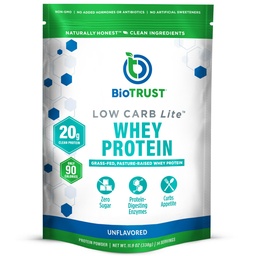 BioTrust Low Carb Lite, Low Calorie Protein Powder - Low Carb, Sugar Free, Low Sodium, Keto Protein Powder - 20g Grass-Fed Whey Protein Isolate med Digestive Enzymes - Unflavored, 14 Servings