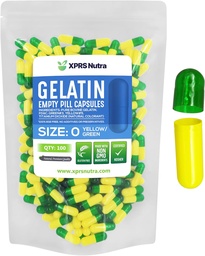 XPRS Nutra Size 0 Empty Capsules - 100 Count Empty Gelatin Capsules - Pills DIY Capsule Fyllning - Pure Bovine Pill Gel Caps for Do-It-Yourself Supplements (Gröna / Gul)