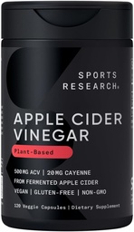 Sportforskning Apple Cider Vinegar med Cayenne Pepper | Made from Organic Fermented Apple Cider - Non-GMO Project Verified & Vegan Certified (120 Veggie Capsules)