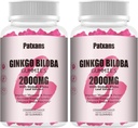 2 Packs 2000mg Ginkgo Biloba Gummies - Ginkgo Biloba Supplements for Brain Health Support, Förbättra humör och fokus, energi, vuxen, jordgubbsmak, 120 greve