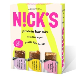 Nicks Protein Bars Chocolate Variety Pack High Protein, Low Calories, Low Carb Keto Friendly Snacks No Added Sugar, Salty Peanut, Chocolate Caramel och Almond Chocolate (12 Pack)