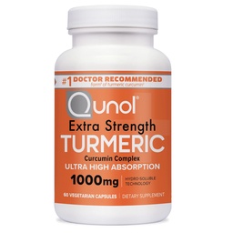 Qunol Turmeric Curcumin Capsules, 1000mg Extra Strength Supplement, Patented Hydro-Soluble Technology, alternativ till gurkmeja Curcumin med Black Pepper, 60 Veggie Capsules