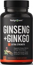 Natgrown Panax Ginseng & Ginkgo Biloba Supplement - Red Korean Ginseng & Ginko Biloba Capsules for Men & Women - Stöder Memory Focus & Brain Function - Vegan Pills - 120 Count