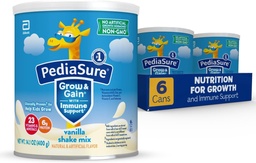 PediaSure Grow & Gain med Immune Support Shake Mix Powder, 23 Vitaminer & Minerals, 6g Protein, Non-GMO, Gluten-Free, Kids Nutrition, Vanilla, 14.1 oz Can, Pack med 6-48 portioner
