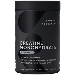 Sports Research Creatine Monohydrate - Få Lean Muscle, förbättra prestanda och styrka och stöd Workout Recovery * - 5 g Micronized Creatine - 17,64 oz