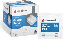 Dealmed 4'' x 4'' Sterile Gauze Pads (100 greve) Disponibel och individuellt inslagna medicinska gasplattor, sårvårdsprodukt för första hjälpen Kit och medicinska anläggningar (Pack of 1)