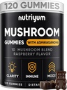 Mushroom Gummies 10 Blend 120 pcs - Lions Mane, Ashwagandha, Turkey Tail, Cordyceps, Chaga, Reishi Mushroom Complex - Mushroom Supplement for Immune, Energy, Clarity & Cognitive
