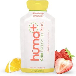 Huma Plus (Double Electrolytes) - Chia Energy Gel, Strawberry Lemonade, 24 Gels, 25mg koffein - mage vänlig, Real Food Energy Gels