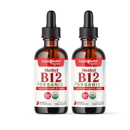LIQUIDHEALTH USDA Organic Methyl Vitamin B12 Methylcobalamin Liquid Drops med Tart Cherry Juice - Boost Energy, Immune Support, Improve Memory & Concentration - USA Made, Vegan, Non-GMO (2 Pack)