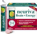 NEURIVA Brain + Energitillskott med kliniskt testad neurofaktor för fokus och koncentration, vitamin B12 och 150 mg koffein för omedelbar energiökning, 30ct Cherry Limeade Effervescent tabletter
