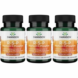 Swanson R-5-P (Riboflavin-5-fosfat) - Vitamin B2 Supplement Promoting Energy, Metabolism & Vision Health - Natural Wellness Formel - (60 kapslar) (3 Pack)