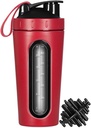 Protein Shaker Bottle, Stainless Steel Shaker Cup, Sports Mixer Water Bottle, Visible Window, Leak Proof, No BPA med Mixing Ball för gym Fitness Workout, 28 Ounce, Red
