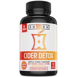 Zhou Cider Detox - Apple Cider Vinegar Capsules med Mother, Raw Natural ACV Pills för kvinnor och män, Herbal Complex Supplement med gurkmeja & Cayenne Pepper - 60 Vegan kapslar