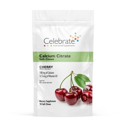 Celebrate Vitamins Bariatric 500mg Calcium Citrate Soft Chews med 500 IE Vitamin D3 - Essential för gastric bypasspatienter och benhälsa - Sugar & Gluten Free, Cherry (90 Chews)