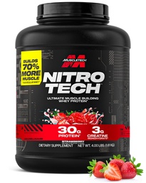 Muscletech Whey Protein Powder (Strawberry, 4 Pound) - Nitro-Tech Ultimate Muscle Building Formel med Whey Protein Isolate - 30g Protein, 3g Kreatin & 6,8 g BCAA - Förpackning kan variera