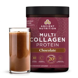Forntida näring Hydrolyserad Collagen Peptides Powder med probiotika, Chocolate Multi Collagen Protein för kvinnor och män med vitamin C, 40 portioner, stöder hud och naglar, Gut Health, 16.65oz