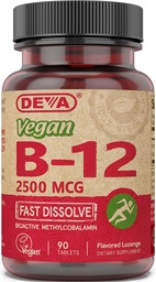 DEVA Nutrition Vegan Sublingual Fast Dissolve B-12 tabletter, 2500 mcg, 90 greve