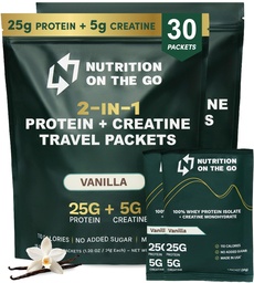 Näring på Go Whey Protein Isolate Packets med Kreatin - 25g Protein + 5g Kreatin - Single-Serve Travel Protein Powder - Vanilla (30-Pack)