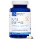 Essential Stacks Pure Digestive Enzymes (Gluten, Dairy & Soy Free) - 18 Enzymer för Digestion inkl. Amylase, Lipase & Lactase - Vegetarian & Non-GMO (60 kapslar)