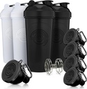GOMOYO Fitness Bundle - 4-Pack Shaker Bottles med Agitator + 5-Pack Protein Funnels med Carabiner, BPA-Free & Dishwasher Safe