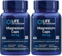 Life Extension Magnesium Caps, 500 mg, Magnesium Oxide, Citrate, Succinate, Heart Health, Healthy Bones, Metabolism Support, 100 Vegetariska kapslar (Pack of 2)
