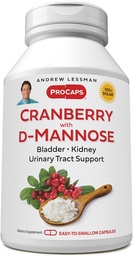 ANDREW LESSMAN Cranberry med D-Mannose - 30 kapslar - stöder blåsa, njure och urinvägar hälsa. High Potency Standardized Cranberry Concentrate och D-Mannose. Lätt att svälja kapslar