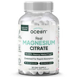 Organics Ocean Real Magnesium Citrate - High Absorption Magnesium Supplement - Chelated Magnesium för att stödja energi, avkoppling och reglering