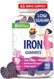 SUNNY SAM Iron Gummies for Kids & Adults - Järnvitaminer med vitamin C, 10 mg per portion - Chewable Fruit Gummy för Immune Support Red Blood Cell Production