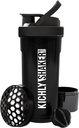 KICHLY Shaker Bottle 1 Pack - 24 Ounce Plastic Protein Shaker Bottle för Pre & Post träning med Twist & Lock Protein Box Storage (Black)