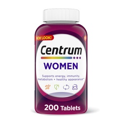 Centrum Multivitamin Tablet för kvinnor, Multivitamin/Multimineral Supplement med järn, vitamin D3, B Vitaminer och antioxidant Vitaminer C och E, Gluten Free, icke-GMO Ingredienser - 200 Räkna