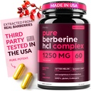 Berberine Supplement 1250mg Potent Botanical Capsules för vikthantering med Bitter Melon och Banaba Leaf - HCl från Barberry Extract- 30 portioner