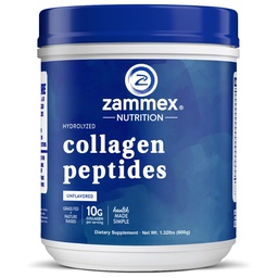Zammex Premium Collagen Peptides Powder Unflavored, Hydrolyzed Proteins Typer I & III, Stöder hår, hud, naglar, Joints, Grass Fed, Non-GMO, Gluten-Free,Paleo & Keto Friendly,60 portioner