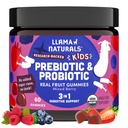 Llama Naturals Kids Probiotic with Prebiotic Fiber, Vegan, Organic Prebiotics and Probiotics Gummies for Gut Health Support, Toddler Real Fruit Gummy Vitamins, No Added Sugar Cane, Mixed Berry, 60 Ct