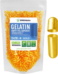 XPRS Nutra Size 4 Empty Capsules - 1000 Count Small Empty Gelatin Capsules - Pills DIY Capsule Filling - Fillable Pure Bovine Pill Gel Caps för Do-It-Yourself Supplements (guld)