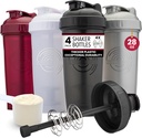 GOMOYO [4-Pack] 28-Ounce Shaker Bottle | Bulk Protein Shaker Bottle med Action-Rod Wire Mixer | Shaker Cups är BPA Gray & Maroon