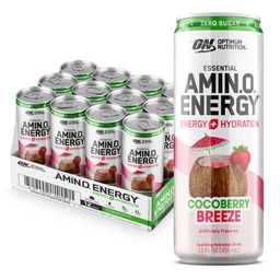 Optimum Nutrition Amino Energy Sparkling Hydration Drink, Electrolytes, Koffein, Aminosyror, BCAA, Sugar Free, Cocoberry Breeze, 12 Fl Oz, 12 Pack (Packaging May Vary)