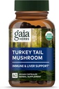 Gaia Herbs Turkiet Tail Mushroom - Immune Support Supplement för att hjälpa till att upprätthålla leverhälsa - med organisk Turkiet Tail Mushroom Fruiting Body Extract - 40 Vegan kapslar