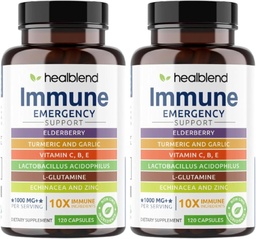 healblend 10 i 1 Immune Support Supplement Booster med Elderberry, Zink, Echinacea, gurkmeja, Lactobacillus Acidophilus, för vuxna (2 Pack)
